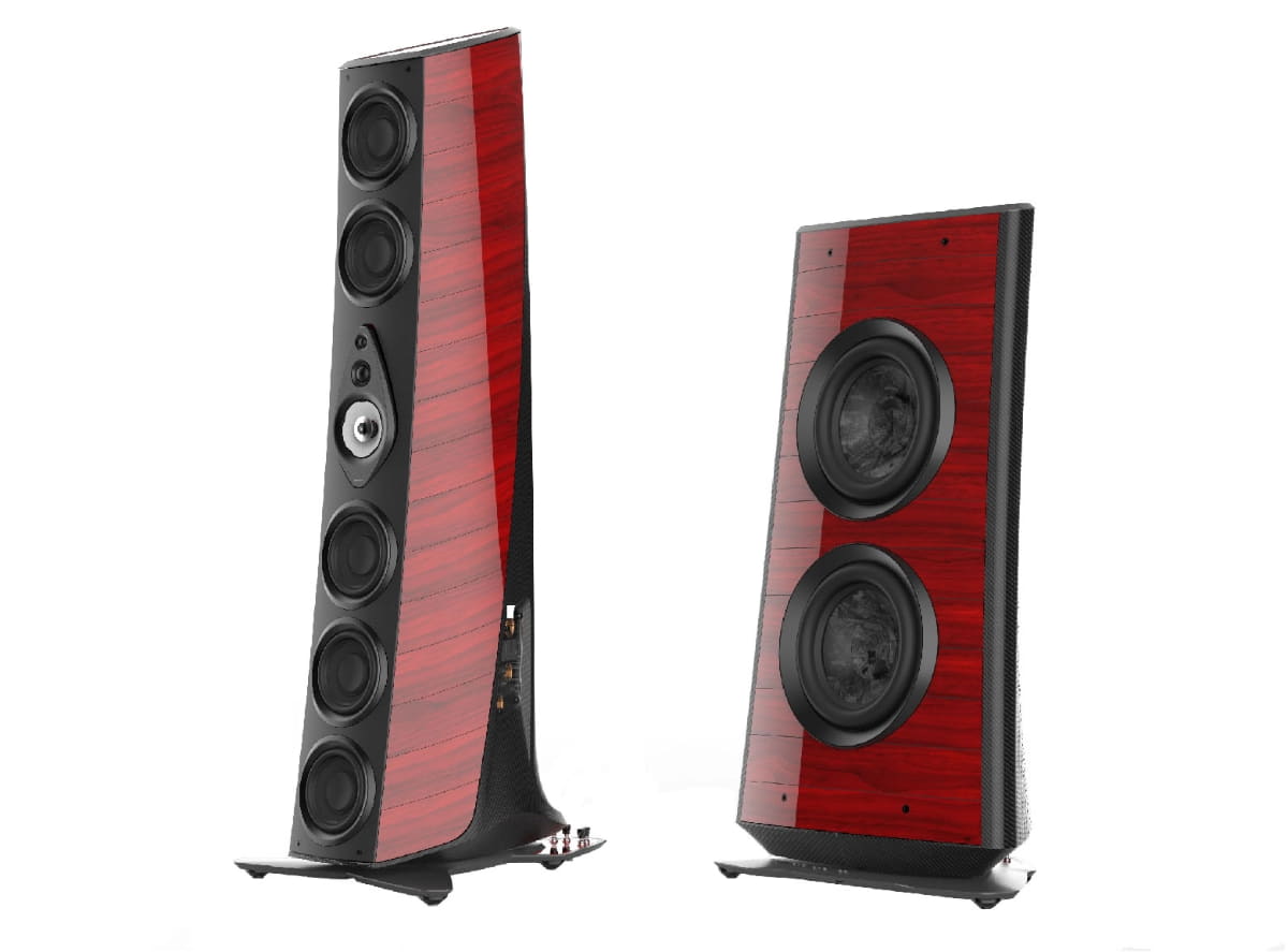 ソナス・ファベールの「Suprema」。ベースプレートとスピーカーの接続部分に、IsoAcousticsのインシュレーターが使われている