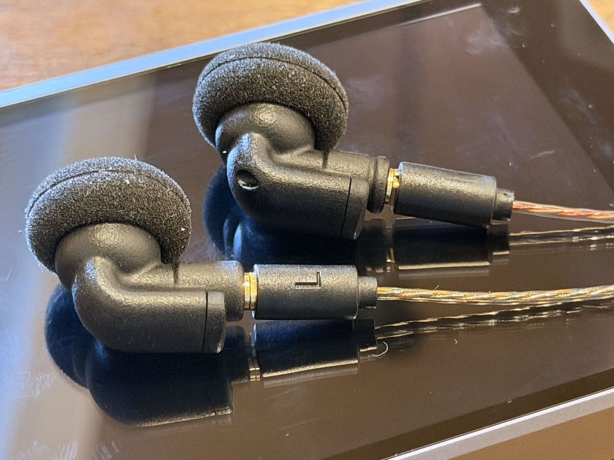 上のイヤフォンの背中に注目。ヘルムホルツ共鳴器のポートがある