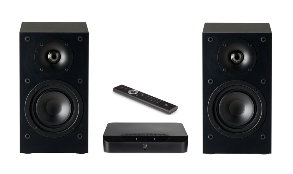 システム1(システム価格 110,000円)：BLUESOUND POWERNODE EDGE ＋ BLUESOUND リモコン RC1 ＋ Paradigm MONITOR SE ATOM