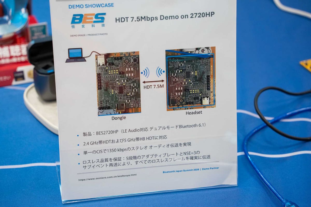 展示ブースでは中国・Bestechnic(恒玄科技)がBluetooth LE HDTを使ったハイレゾ音源の伝送デモが行なわれた