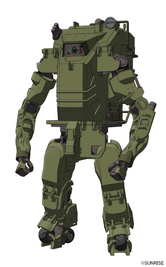 ブロッカー B・ATM-02-V（グリーンカラー）。バララント軍が開発した主力ミッド級AT。総合性能ではスコープドッグに劣るため、後継機であるファッティーへの機種転換が進められている。本機は後期改良型をヴァルキュリア戦線用に改修し、現在でも前線で運用され続けている。ブロッカーとは「妨害者」の意味でギルガメス軍からの通称<br><span class="fnt-70">(C)SUNRISE</span>