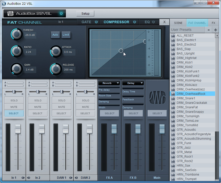 コンプレッサのグラフを触って設定することもできる
