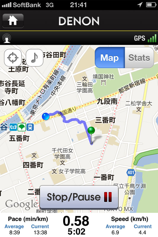 運動の軌跡をロガーとして記録しているところ