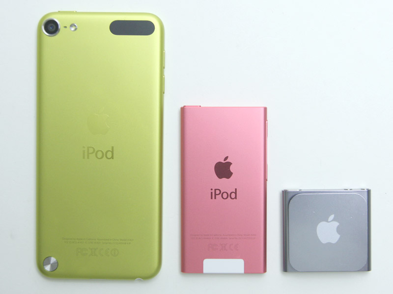 左から、第5世代touch、第7世代nano、第6世代nano