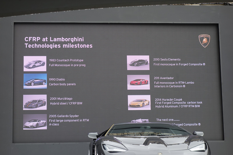 カーボンファイバー素材を1983年に造られた「クンタック プロトタイプ」を皮切りに、ディアブロ（1990年）、ムルシエラゴ（2001年）などに採用