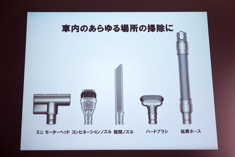 写真の5種類とミニソフトブラシを加えた6種類で、車内のあらゆる場所の掃除に対応