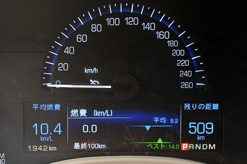 メーターパネル中央にカラー液晶表示のDIC（ドライバーインフォメーションセンター）運転情報表示システムを備える。スピードメーターは260km/hスケール