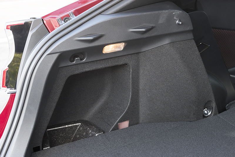 両サイドにフタ付の収納を装備。両側を外すことでゴルフバッグを収納できそうだ