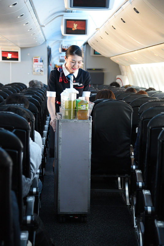 富士山を見ていたら、機内ドリンクサービスも始まった