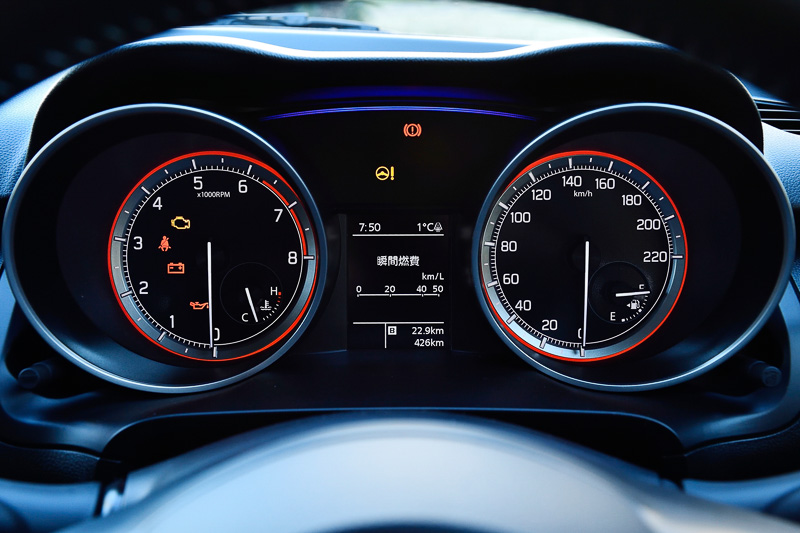 左側にタコメーター、右側にスピードメーターを配する大型2眼式メーターは、中央にマルチインフォメーションディスプレイを設置