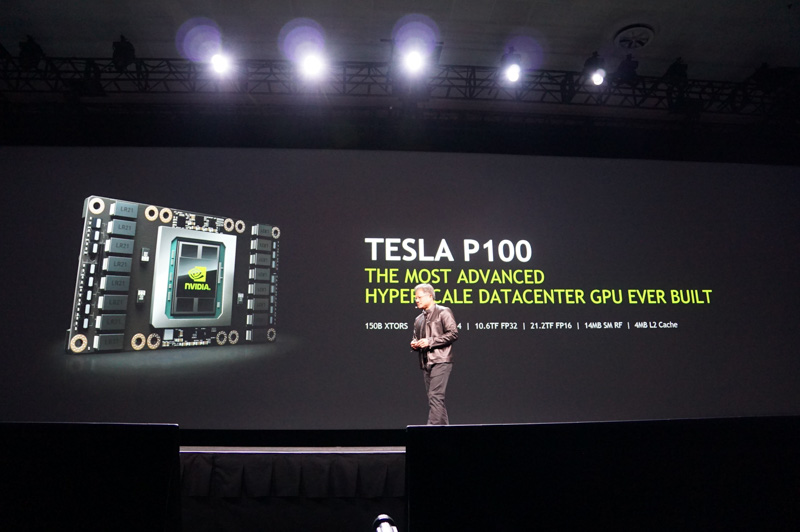 2016年4月に米国サンノゼで開催された「GTC 2016」で発表されたGP100。従来はサーバー向けのTesla P100のみで採用されていた