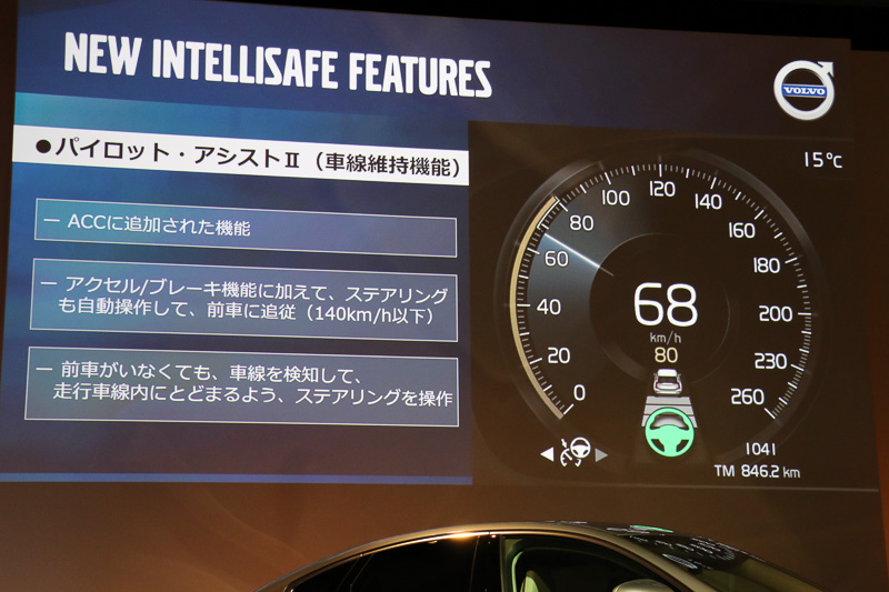 将来的な完全自動運転に向けて開発が進められている技術を活用した「パイロット・アシストII」では、車線さえ認識できれば140km/hまで車線内にとどまるようステアリング操作を行なう。新型90シリーズの全車に標準装備