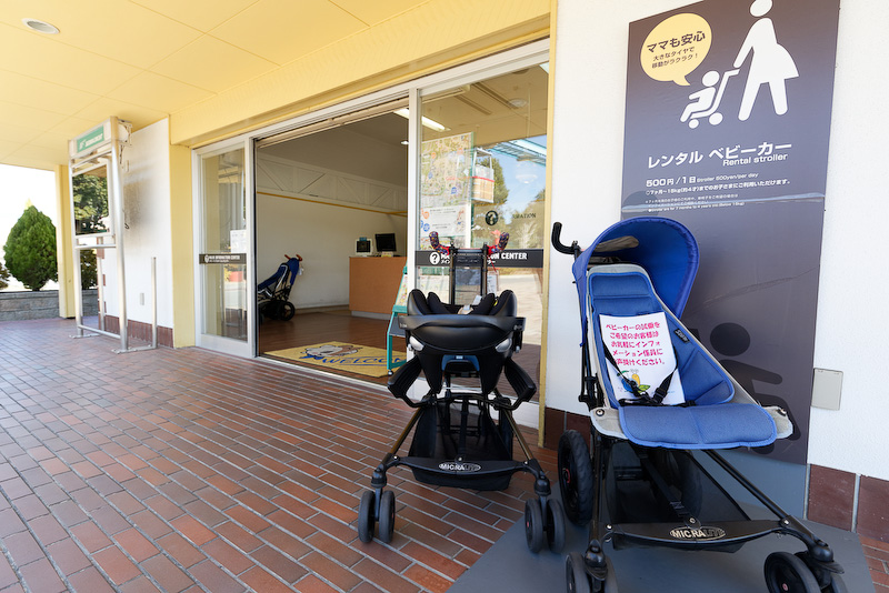 レンタルベビーカーは500円/日で借りられる。新生児用もあるのは珍しい