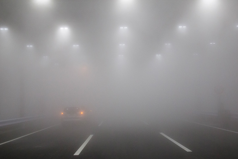 実際に霧を出してみるデモ。霧が濃くなるまでは5～10分ほどの時間が掛かる。霧の粒のサイズにもこだわっていて、設備が発生させる霧は自然界に近いとのこと