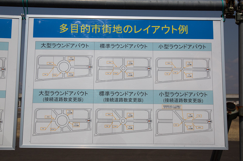 多目的試験エリアにはさまざまな交差点を作って走行実験が可能。白線は路面に敷くタイプの移動式の白線を用意している