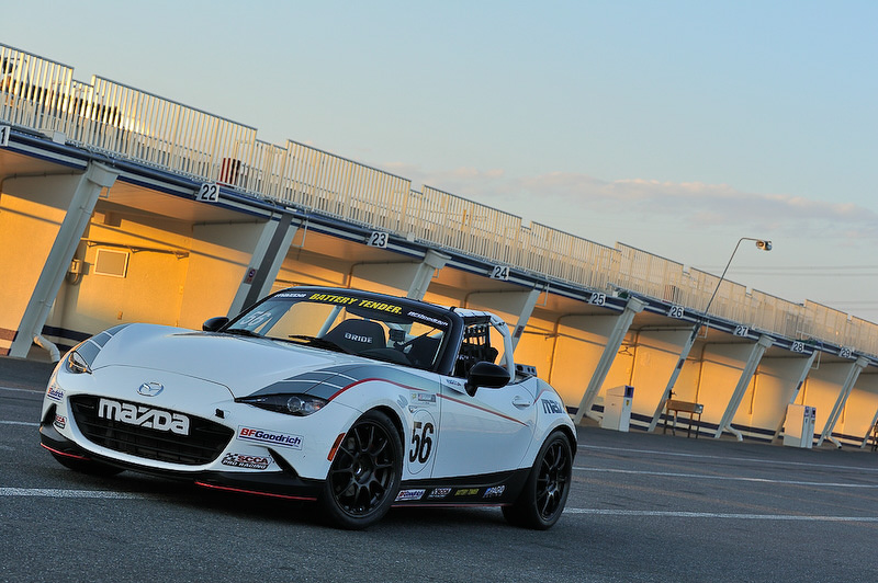 ワンメイクレース「GLOBAL MX-5 CUP JAPAN」の開幕戦が、4月9日にスポーツランドSUGOで開催される。写真は同レースに出場可能なNDロードスターベースのレース仕様車で、今回筑波サーキットで試乗することができた