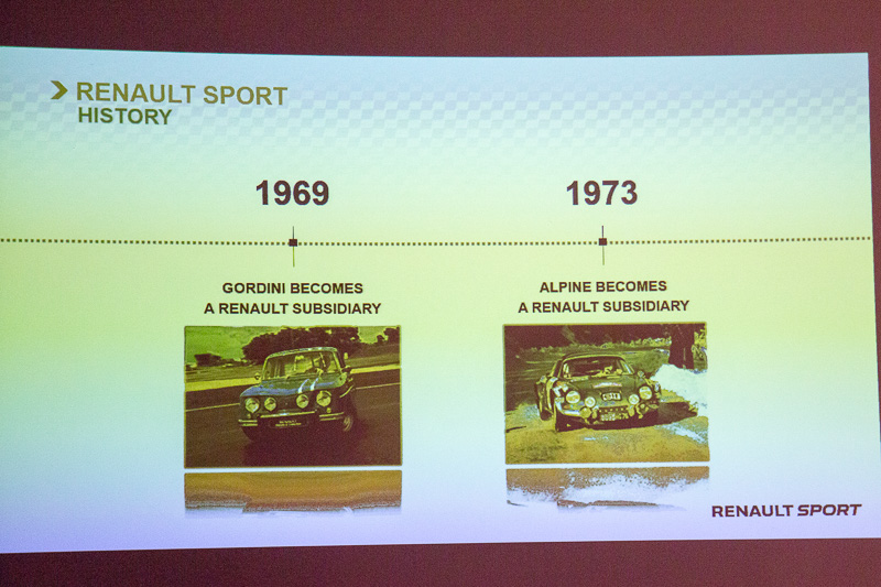 ルノー・スポールの歴史についても紹介された。当初はゴルディーニやアルピーヌと提携してラリーに参戦していたが、1976年からはルノー・スポールとしてF1参戦を始めた