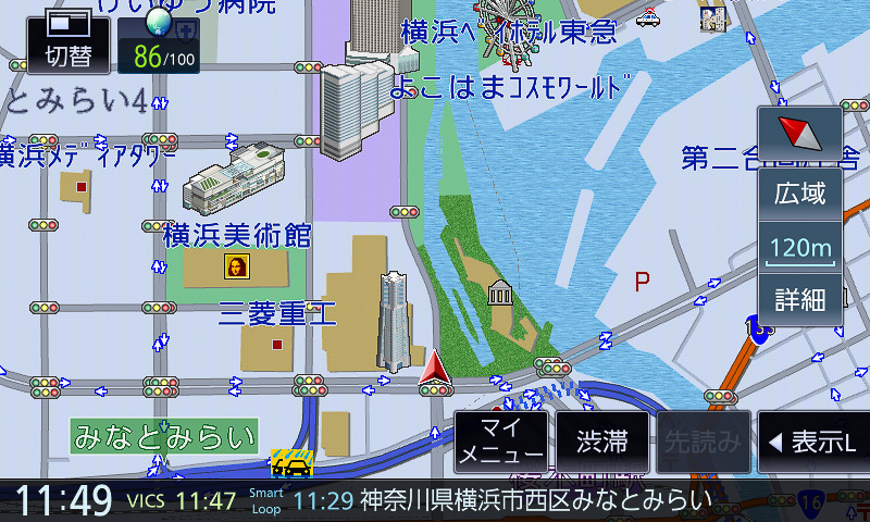 120～650mスケール。市街地図ほどではないものの、このあたりのスケールまでは情報量が多い