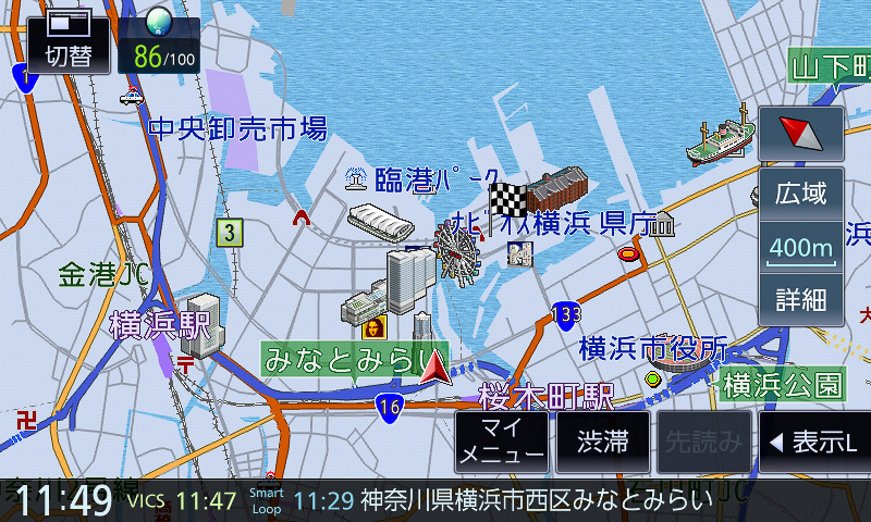 120～650mスケール。市街地図ほどではないものの、このあたりのスケールまでは情報量が多い