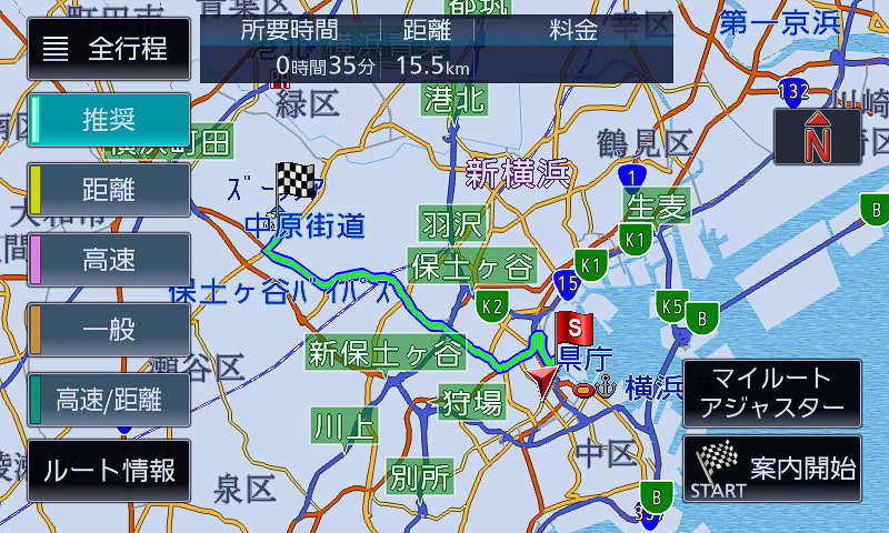 デフォルト状態のルート探索結果