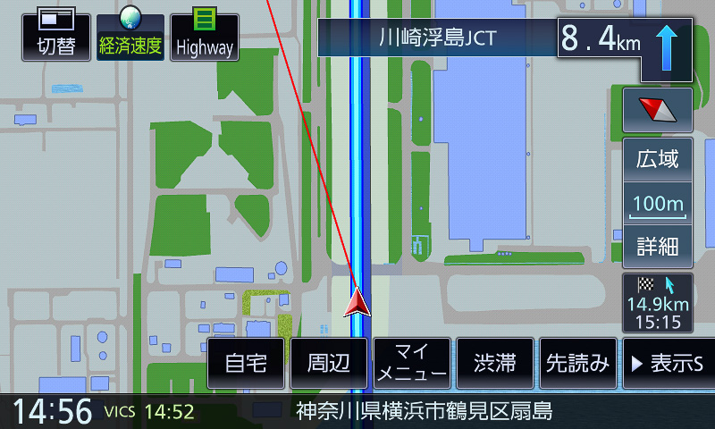 高速道路での案内。これはノーマルの2D表示
