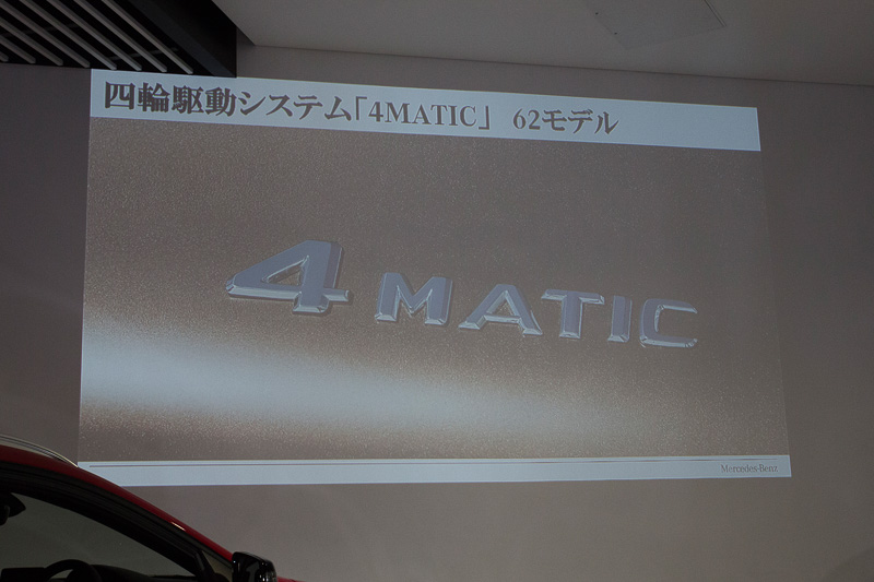 4MATICはAクラスからSクラスまで62モデルに採用されている。この4輪駆動モデルの歴史はダイムラーが作りあげてきたと上野氏は語り、それを知ってもらうために4月4日を「4輪駆動の日」として申請し、認定されたという