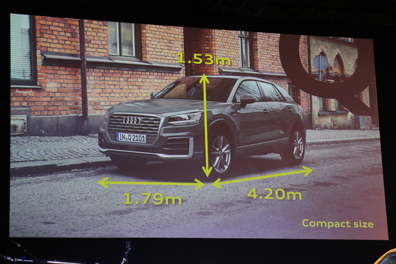 Q2は競合モデルと比較して最もコンパクトなボディを持ちつつ、Q3同等のヘッドクリアランスで居住性も確保していると斎藤氏は語る