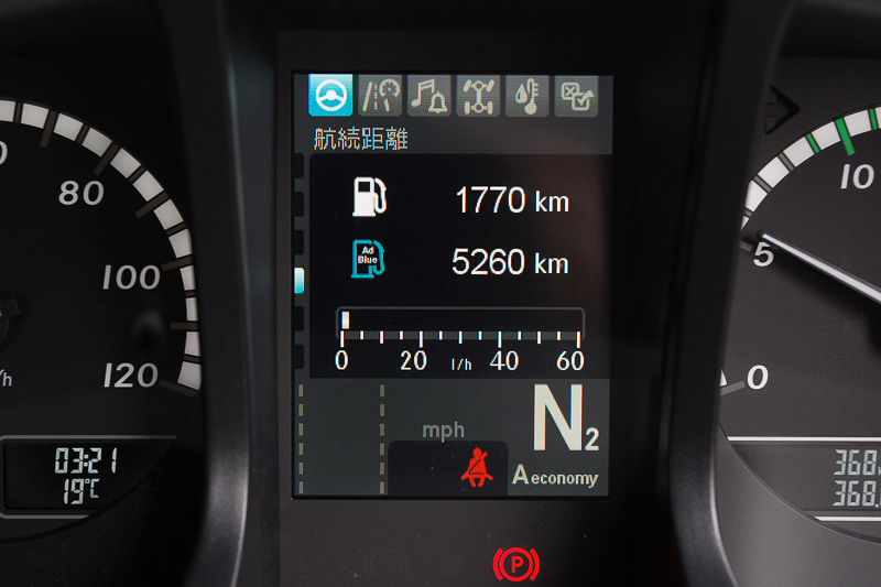 マルチファンクションモニターの表示例。画面の切り替え操作はステアリングのボタンを押すだけで、表示項目は非常に多くても操作が簡単な印象だ