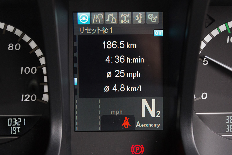 マルチファンクションモニターの表示例。画面の切り替え操作はステアリングのボタンを押すだけで、表示項目は非常に多くても操作が簡単な印象だ