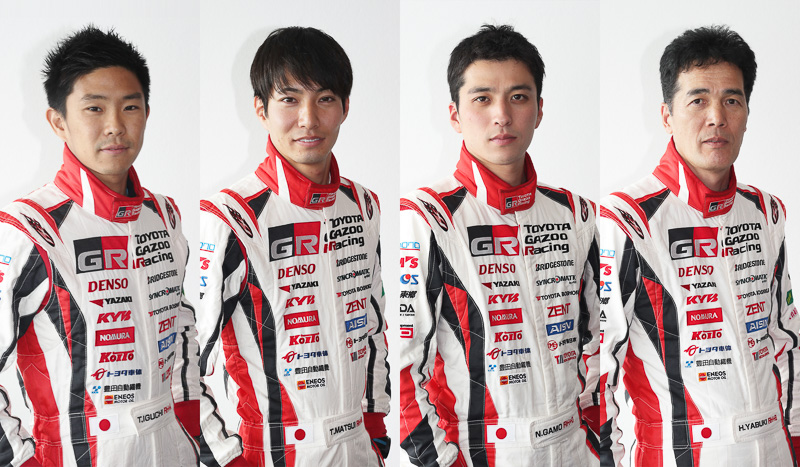 左から井口卓人選手、松井孝允選手、蒲生尚弥選手、トヨタ自動車株式会社 凄腕技能養成部 所属の矢吹久選手