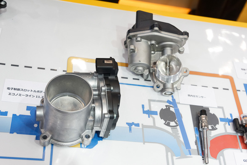 それぞれ役割の異なるバタフライバルブだが、モーター部分（黒い部分）は共通とし、バルブとの組み合わせを変えるだけで広い部品に対応できるようにしている