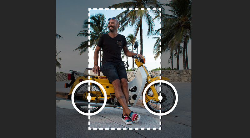 写真のサイズや角度を調整して、スーパーカブの車輪の位置をガイドにぴったり合わせる