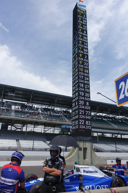 カーブ・デイ終了後の順位がタワーに表示されている。琢磨選手は26号車で2位