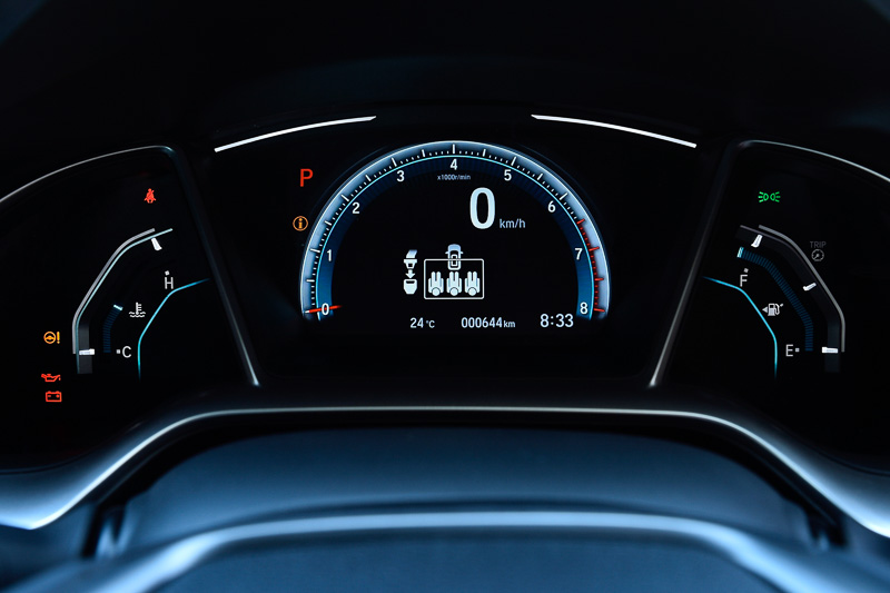 メーターは中央にアナログ表示のタコメーターと数値表記のスピードメーターを組み合わせて設定