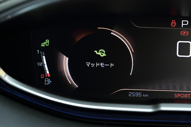 アドバンスド・グリップ・コントロールのモードはデジタルヘッドアップ・インストルメントパネルに表示される