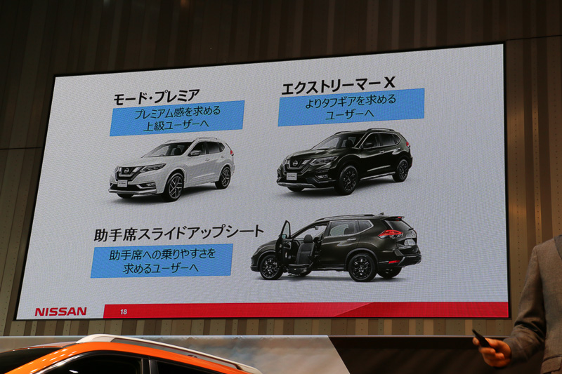 ベースモデルのほかに、「モード・プレミア」「エクストリーマーX」「助手席スライドアップシート」もマイチェン