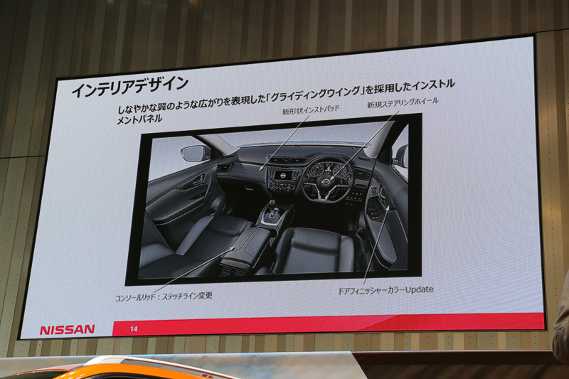 内装の変更点。200mmの前後スライド機構は2列シートSUVで初めての装備
