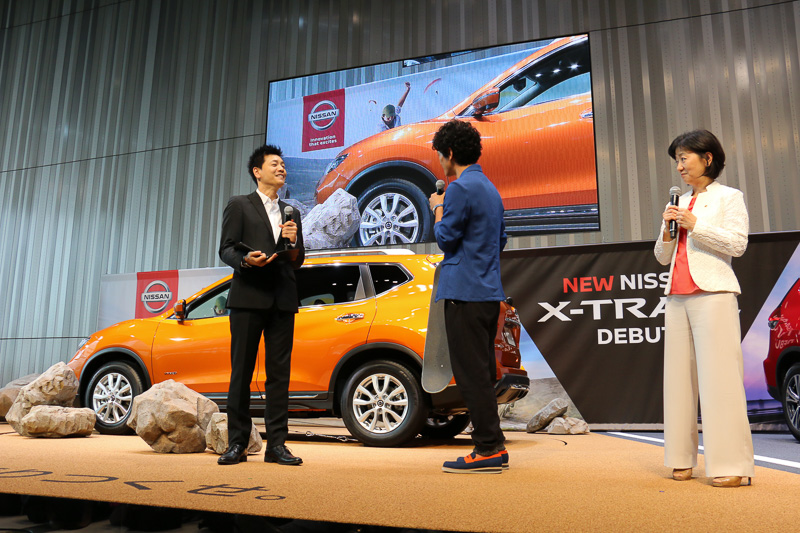 新型エクストレイルを見た感想について、渡部さんは「僕、こんな無骨なクルマが大好きなんですよね。普通に男が乗ってかっこいいクルマ、でも、女性がこのクルマから出てきてもかっこいいと思うんです。なので、すごくかっこいいスタイルだと思いました」とコメント