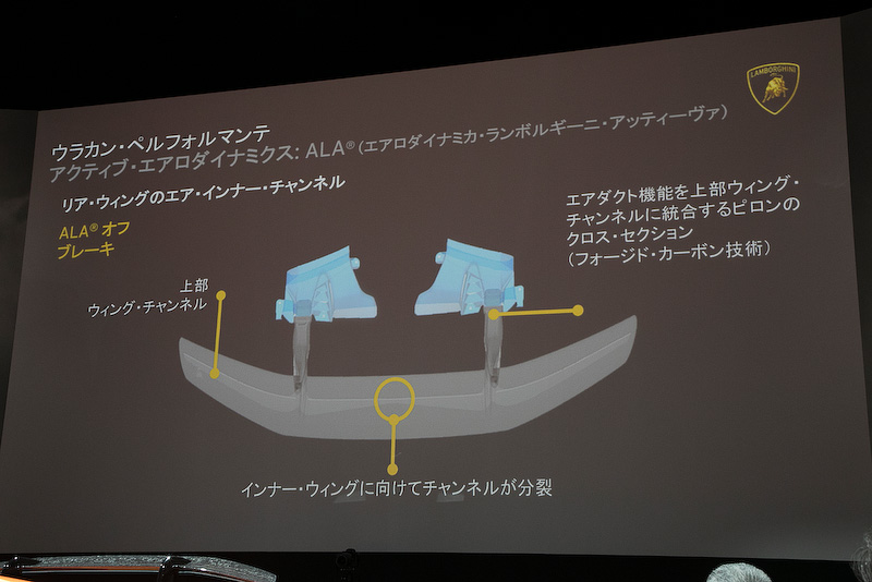 エアロ・ベクタリングを行なうために、ウイング内の空気室を2つに分けている