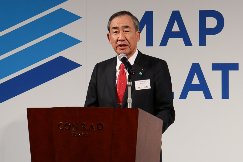 志賀氏、リー氏のほかにも、記念式典では関係する多数の省庁、企業の来賓が挨拶をおこなった。写真は三菱電機株式会社 執行役社長 柵山正樹氏