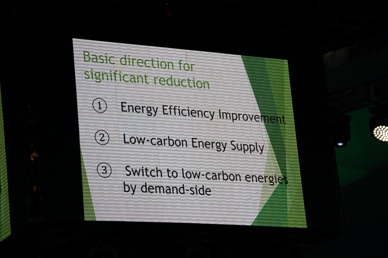 日本における運輸部門のCO2排出量を示すスライド。2030年に、2013年比-30％のCO2削減を目指す