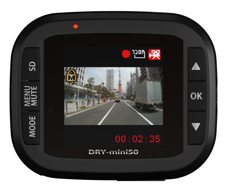 本体背面に1.41インチTFT液晶ディスプレイや各種操作ボタンを設定。左下の「MODE」ボタンを押すことでワンタッチ記録が可能