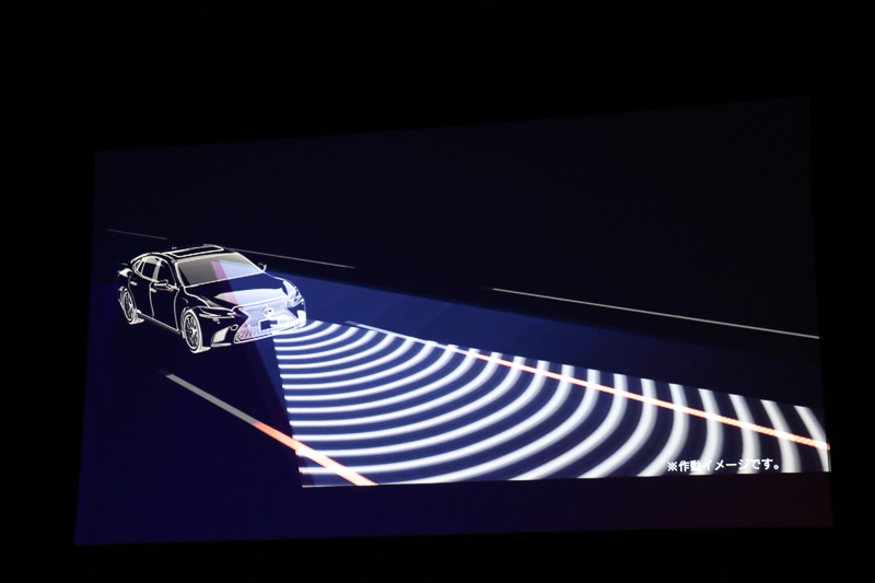 新技術の「レーントレーシングアシスト」では、カメラでの白線認識と前方を走るクルマの走行軌跡を併用。これにより、渋滞時などで白線が認識できないときでも操舵支援が可能になる。さらに高速道路の分岐などではカーナビ情報も活用。進行方向のカーブの曲率と現在の車速から、このままでは安全ではないとシステムが判断した場合に警告を行ない、減速操作が行なわれない場合は自動的に減速する