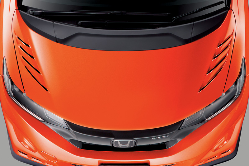 エンジンからの熱気を効果的に排出する位置にエアアウトレットを設定した「エアロボンネット」（13万8240円）。GFRP製で未塗装での販売となる