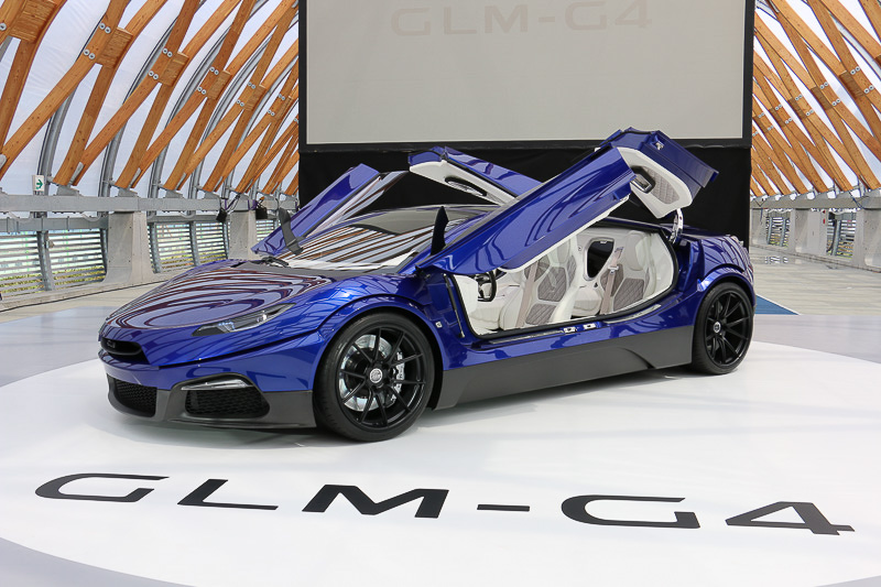 GLMが4月に日本初公開したEVスーパーカー「G4」。2019年に量産化して4000万円（想定価格）で販売、販売台数は1000台を目指す