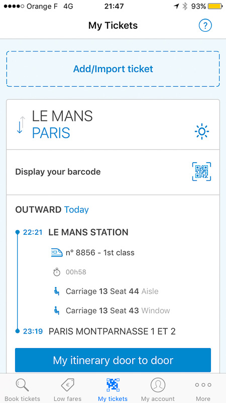 予約したチケットはこのように表示される