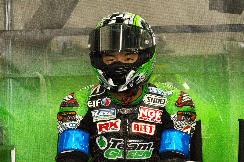 11号車Kawasaki Team GREENの渡辺一馬選手。レオン・ハスラム選手とともに出走したが、チームとしては3番手のタイムに終わった