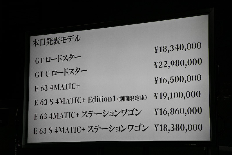 再び上野氏が登場して、AMG50周年を記念して発売された各モデルの価格を発表