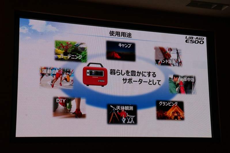 エンジン式発電機とは異なり、屋内での使用も可能で用途が広いことが大きな特徴