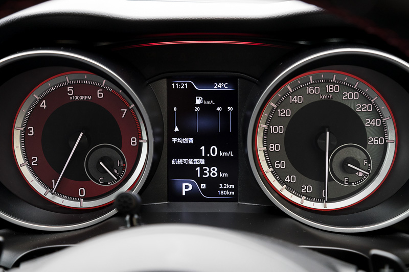 6速AT車のメーターパネル。左下にシフトポジションインジケーターが付く